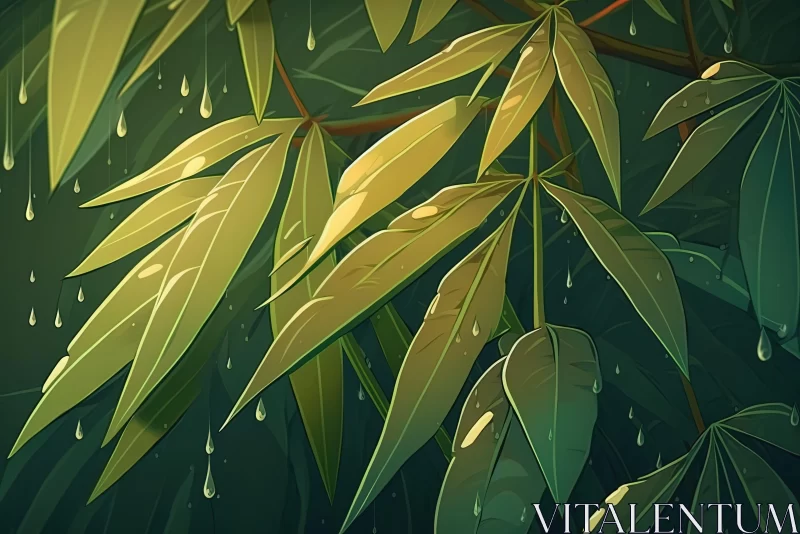Bamboo Tree with Raindrops - 2D Game Art Illustration AI Image