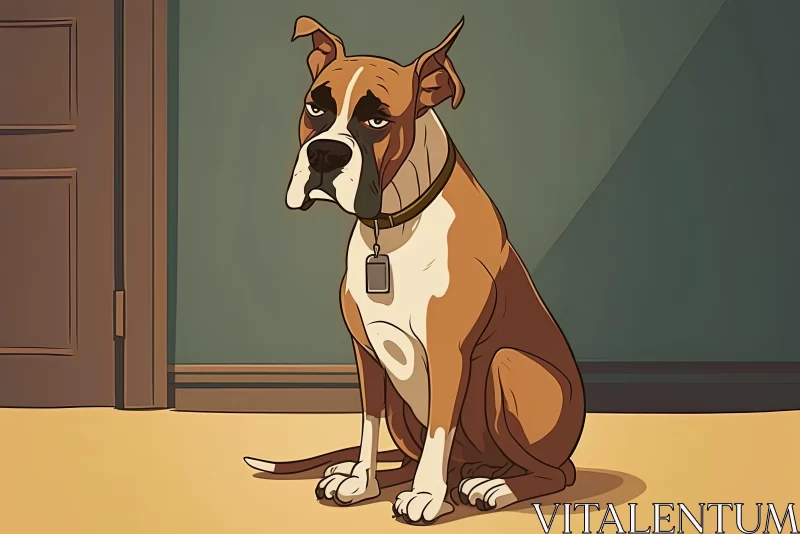 Cartoon Boxer Dog in Warm Tones - A Study in Somber Mood AI Image