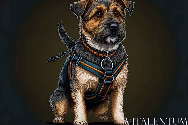 Detailed Illustration of a Dog in Orange Harness AI Image