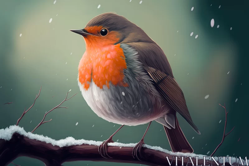 Detailed Winter Robin Portrait - Digital Art AI Image