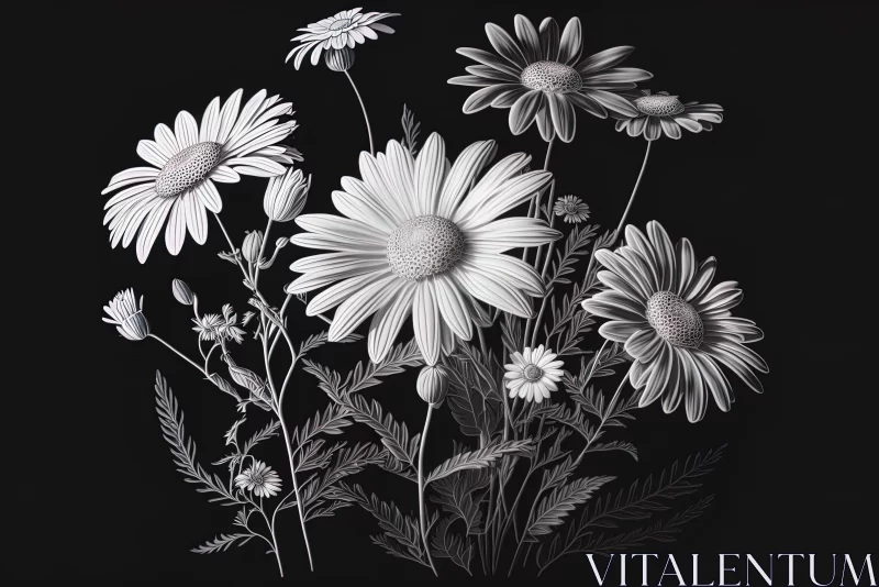 Monochrome Daisies: A Study in Contrast and Detail AI Image