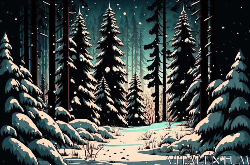 Foggy Pine Forest: A Dreamlike Gothic Illustration AI Image