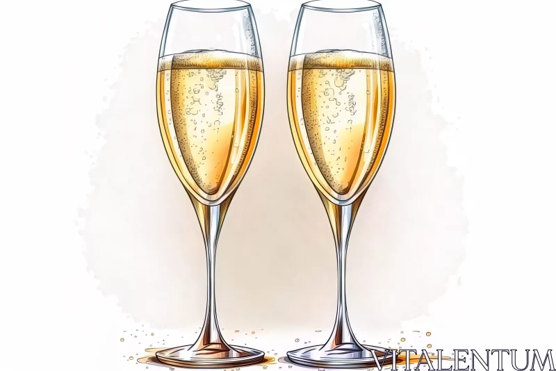 Glossy Champagne Glasses Artwork Illustration AI Image