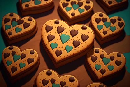 Heart-shaped Chocolate Chip Cookies in 2D Game Art Style AI Image
