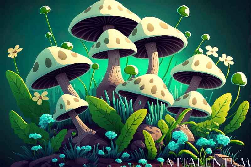AI ART Mushroom Illustration in Cartoon Style with Volumetric Lighting