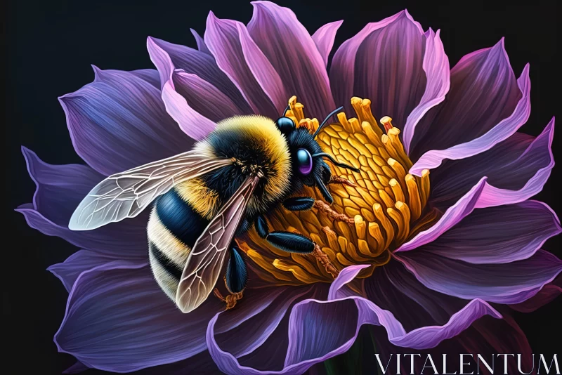Bumblebee on a Purple Flower: A Detailed Artistic Rendering AI Image