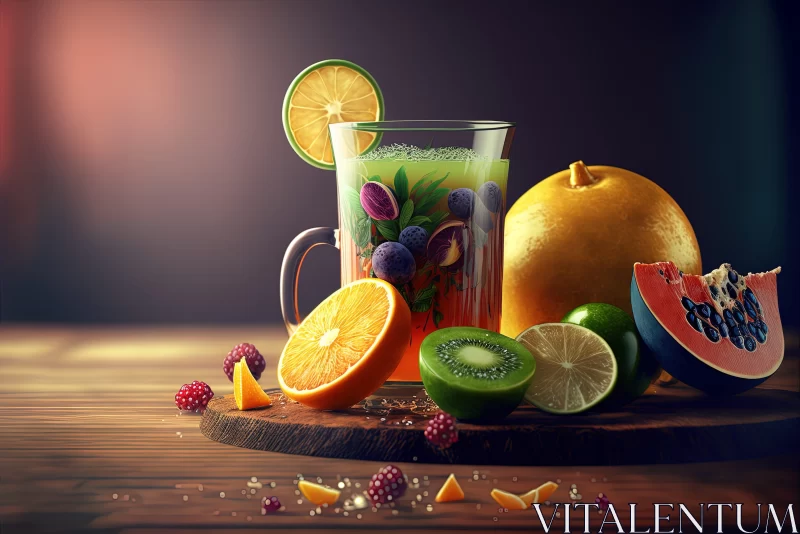 Captivating Realistic Still Life with Fruits and Juice AI Image