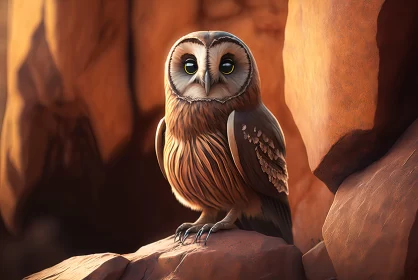 Cartoon Owl on Rock - Detailed Sketching with Warm Tones