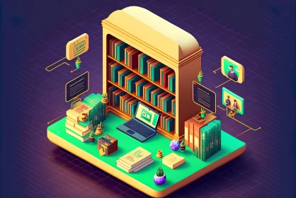 Isometric Library Concept: A Modern Digital Art Studyplace AI Image
