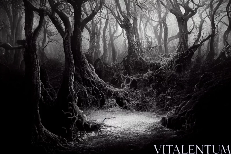 Monochromatic British Forest - A Journey Through Darkness AI Image