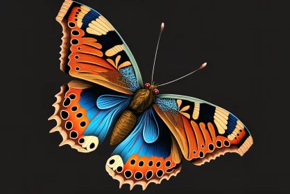 Orange and Blue Butterfly Illustration on Black Background AI Image