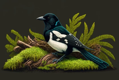 Black and White Bird Illustration with Australian Motifs