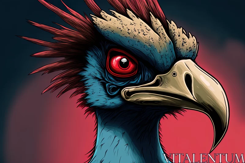 Comic Style Bird Illustration with Red Eyes and Color Gradients AI Image