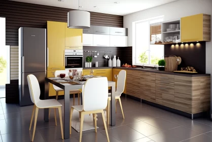 Modern Kitchen Interior with Bold Color Palette AI Image