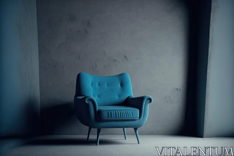 Retro Futuristic Interior with Elegant Blue Chair AI Image