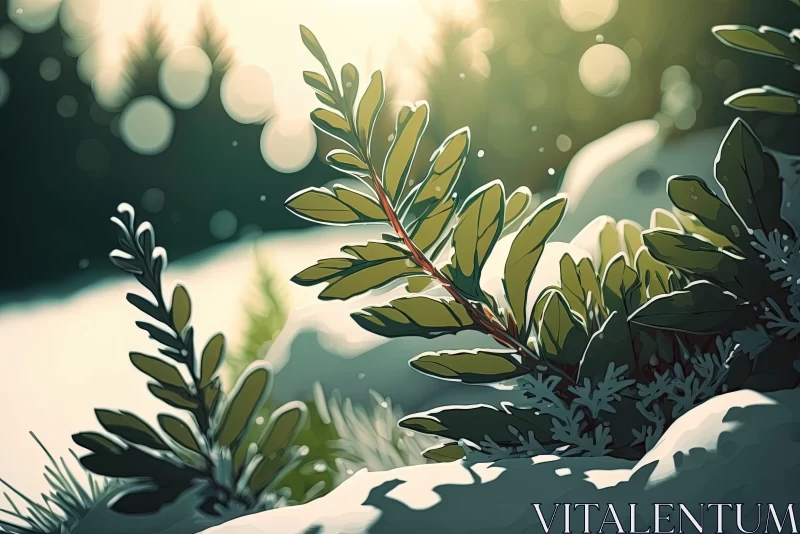 Winter Wonderland: Sunlit Snow-Covered Trees AI Image