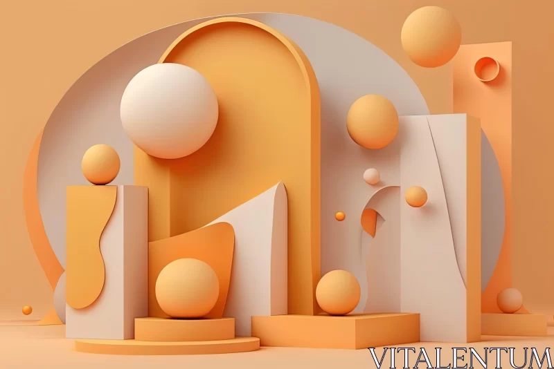 3D Rendered Abstract Art with Golden Hues AI Image
