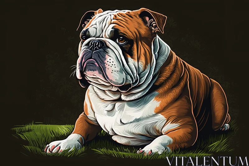Detailed Character Illustration of a Bulldog on Grass AI Image