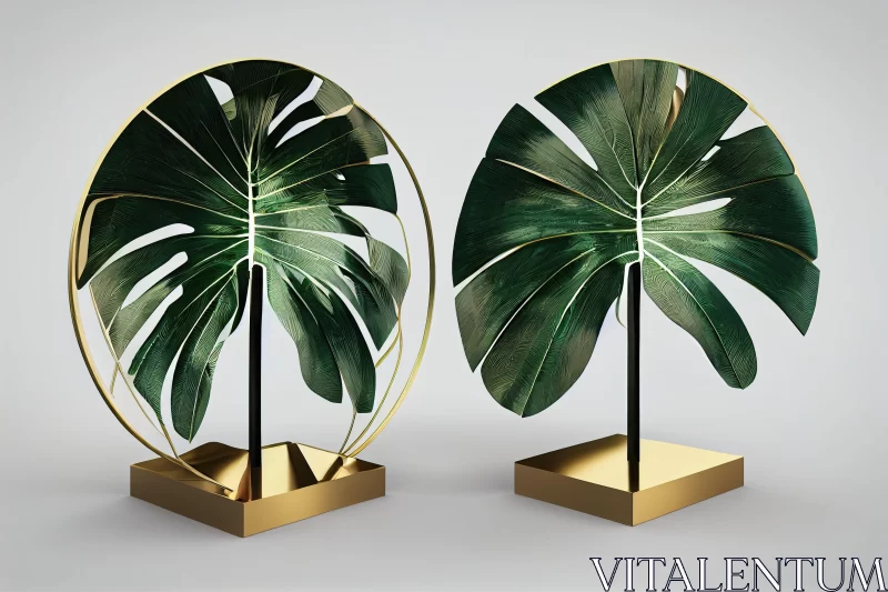 Golden Palm Leaf Decor on Metallic Stands AI Image