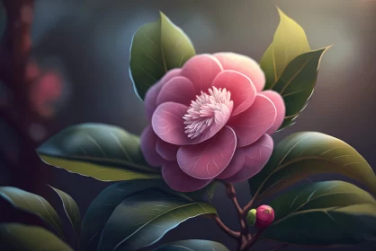 Pink Flower Illustration with Realistic Chiaroscuro Lighting