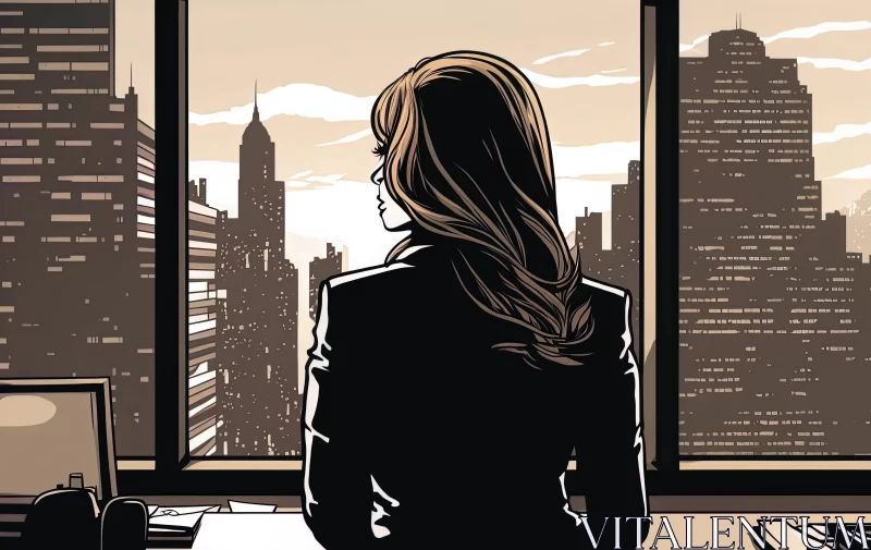 Sophisticated Cityscape - Woman at Office Window AI Image