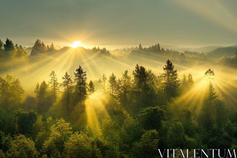 Sunrise Over Foggy Forest: A British Landscape AI Image
