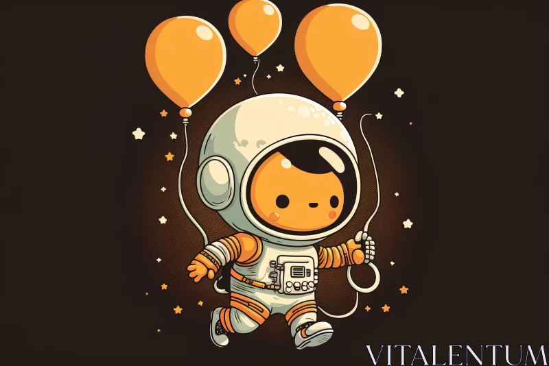 Cute Cartoon Astronaut with Balloons in Space AI Image