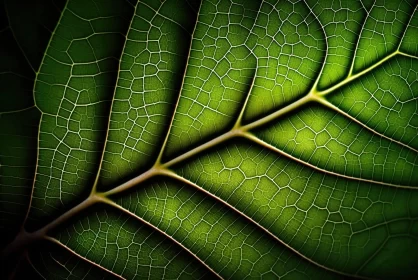 Exquisite Close-Up of a Green Leaf: A Study in Neo-Mosaic and Solarization AI Image