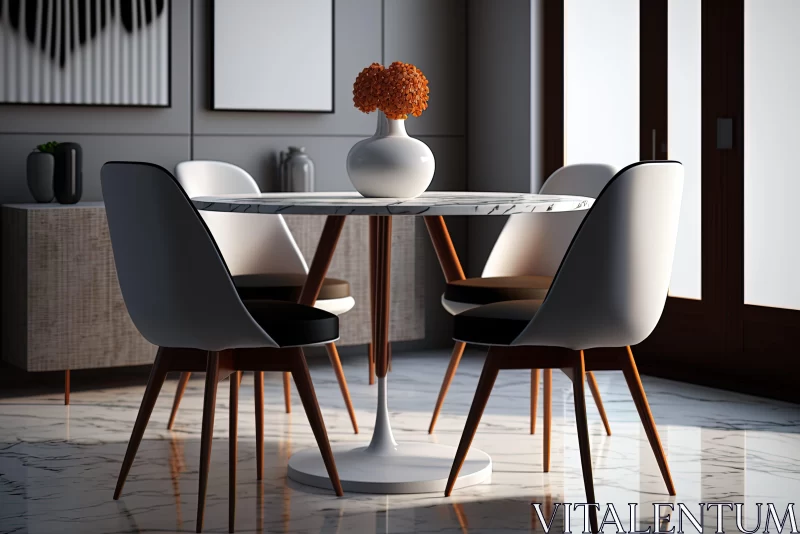 American Mid-Century Inspired Dining Room with Marble Features AI Image