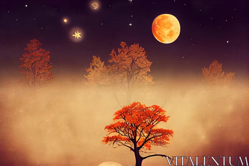 Dreamy Moonlight and Tree Silhouette Artwork AI Image