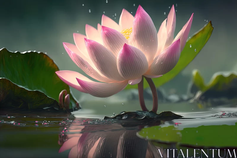Pink Lotus Flower on Water - A Fairy Tale Illustration AI Image