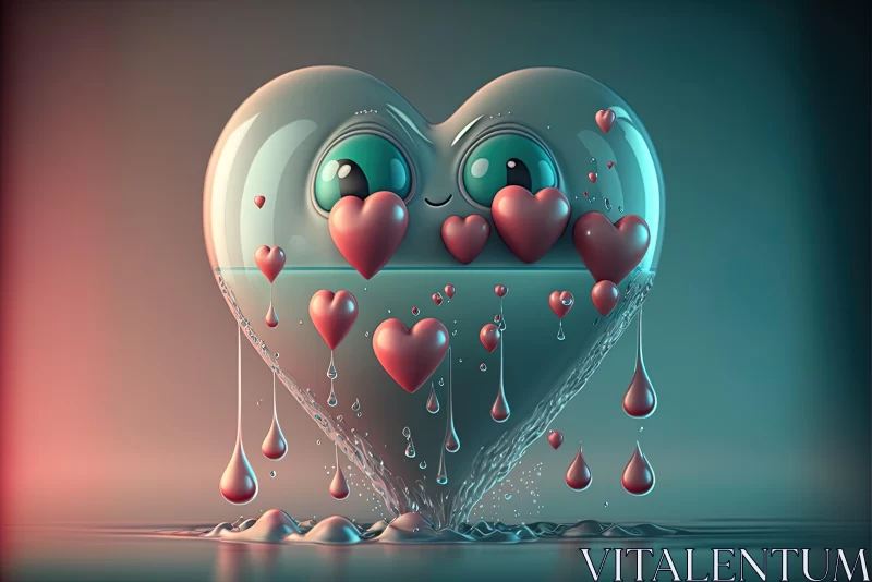 Quirky Futuristic Art: Tearful Heart Illustration AI Image