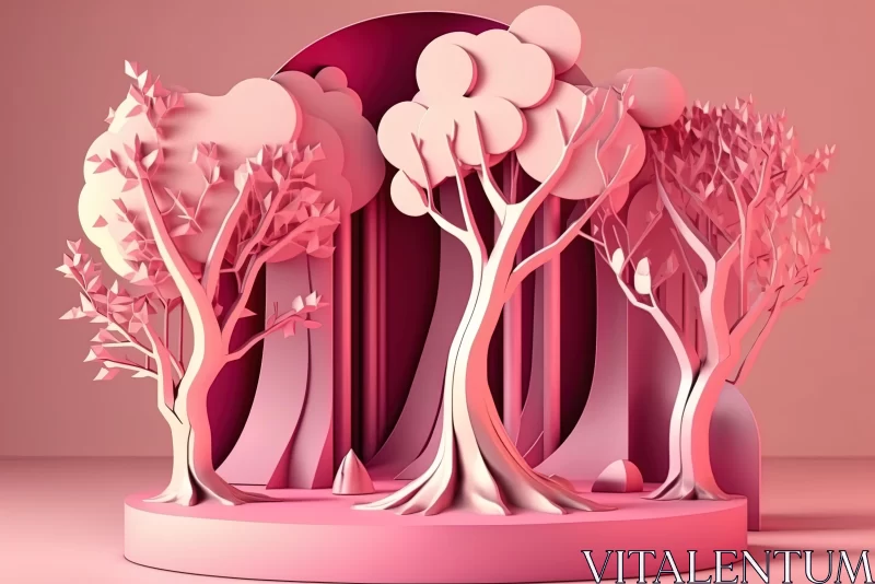 AI ART 3D Paper Art of Pink Trees: A Nature-Inspired Installation