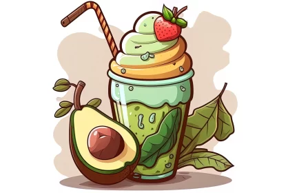 Avocado and Berry Smoothie - Cartoon Illustration AI Image