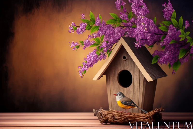 Birdhouse Amidst Purple Lilacs - A Harmony of Nature AI Image
