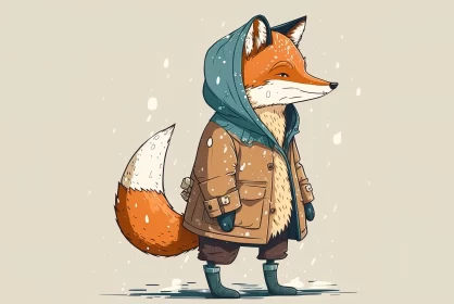 Cartoon Fox in Winter Attire - Hip-Hop Style Illustration