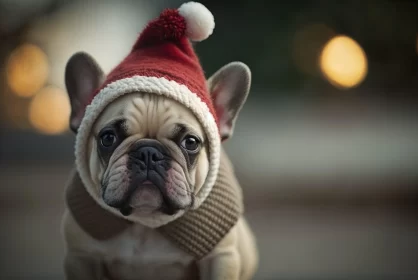 Festive French Bulldog in Christmas Hat