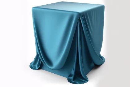 Photorealistic Still Life with Blue Tablecloth and Bronze Accents