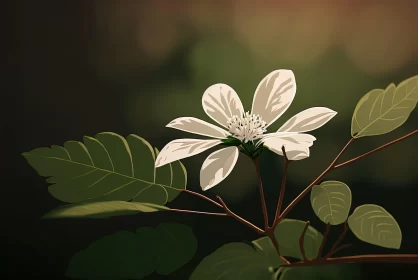 White Flower and Green Leaves - A Romantic Tropical Illustration