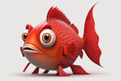3D Model of Charming Red Fish Caricature