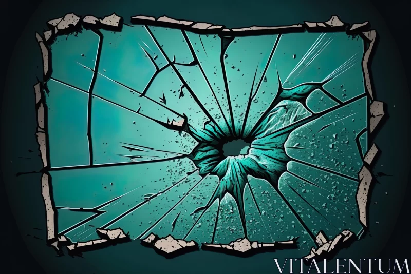 Broken Window in Light Teal and Turquoise - Pop Art Illustration AI Image