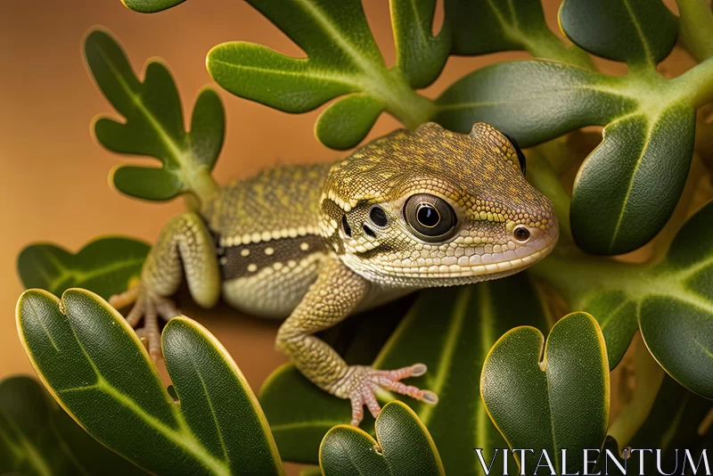 Exotic Lizard in Precisionist Art Style with Detailed Foliage AI Image