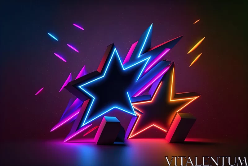Neon Stars in Playful Streamlined Forms - 3D Artwork AI Image