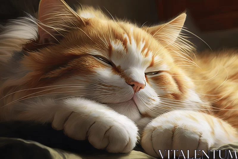 Sleeping Orange Tabby Cat - A Study in Realistic Art AI Image