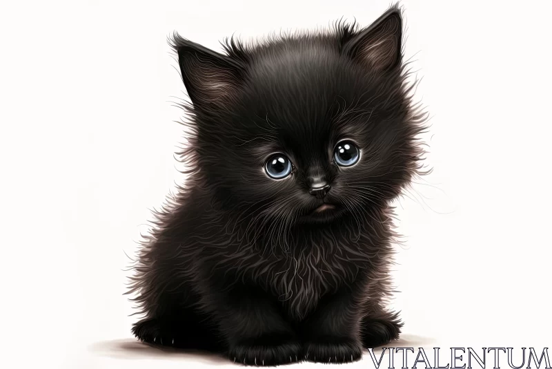 Adorable Black Kitten Illustration with Blue Eyes AI Image