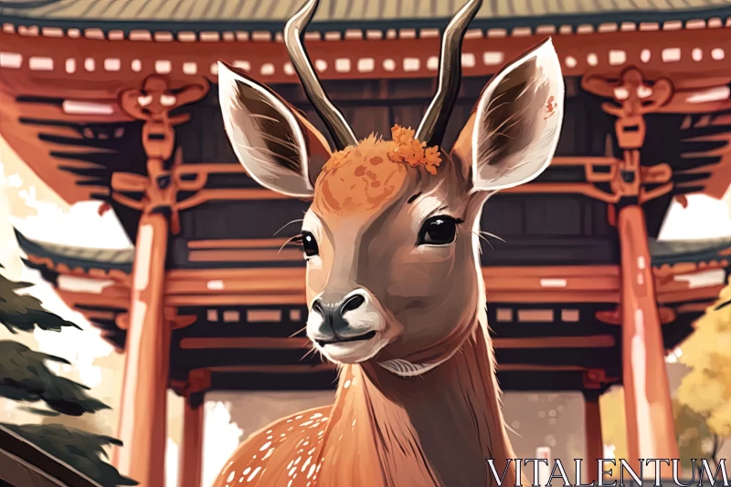 Asian Deer Illustration in City Portraits and Classical Realism AI Image