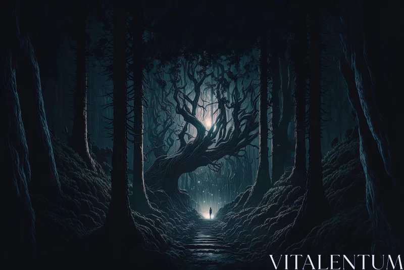 Dark Forest Pathway: An Enchanting Nightscape AI Image