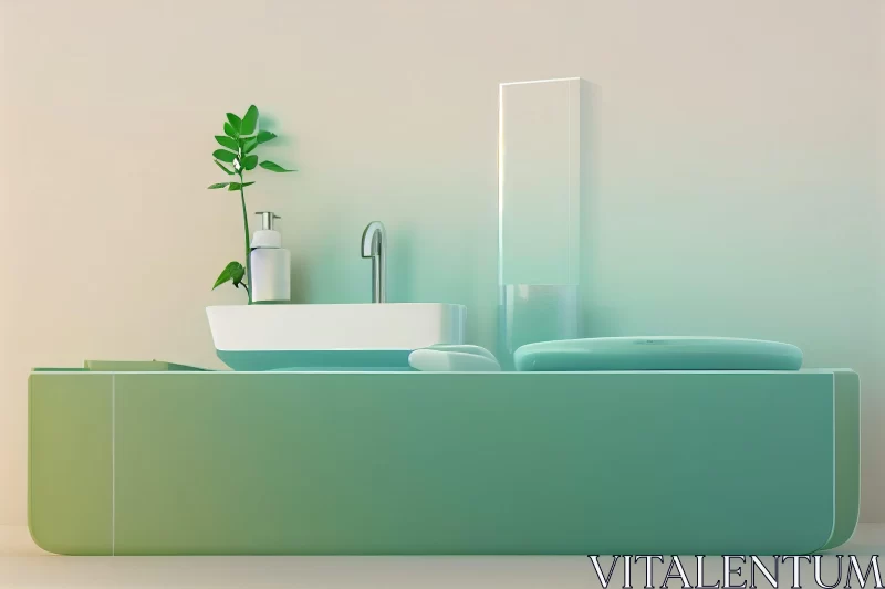 Eco-Friendly Modern Bathroom with Luminous 3D Objects & Pastel Tones AI Image