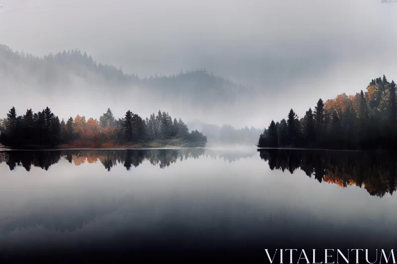 Misty Lake in the Forest - A Calming Symmetry AI Image