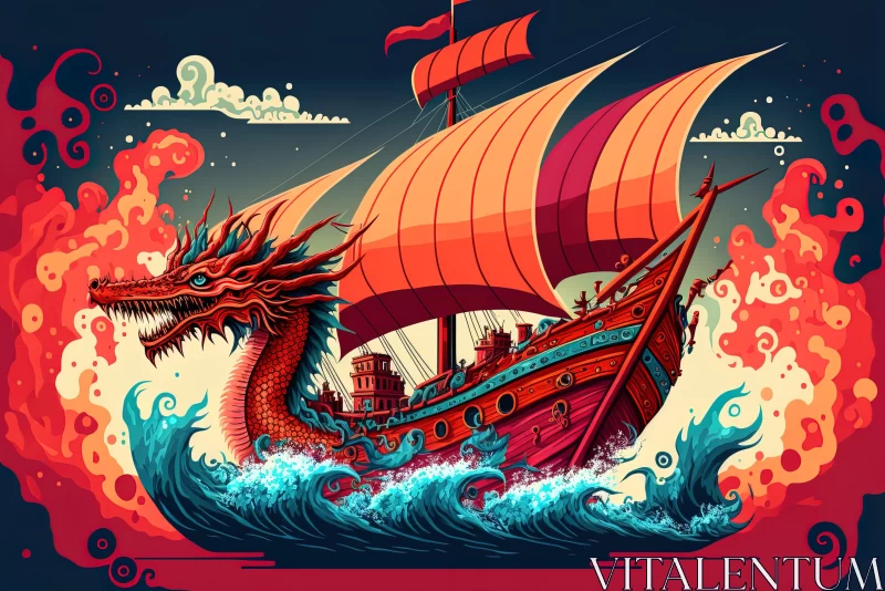 Red Dragon on Ship: A Vibrant Sea Voyage AI Image